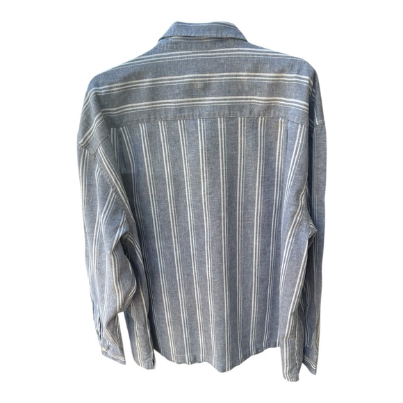 American Eagle Navy and White Striped Button-Up Shirt - Picture 2 of 5